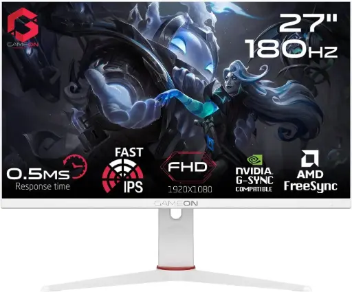 GAMEON MONITOR ( 27 - IPS - 180Hz - 0.5Ms - WHITE -  Support PS5 ) شاشه ابيض 